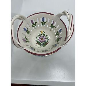 Vintage RCCL Hand painted Small Porcelain Basket. Signed,  Made In Portugal.